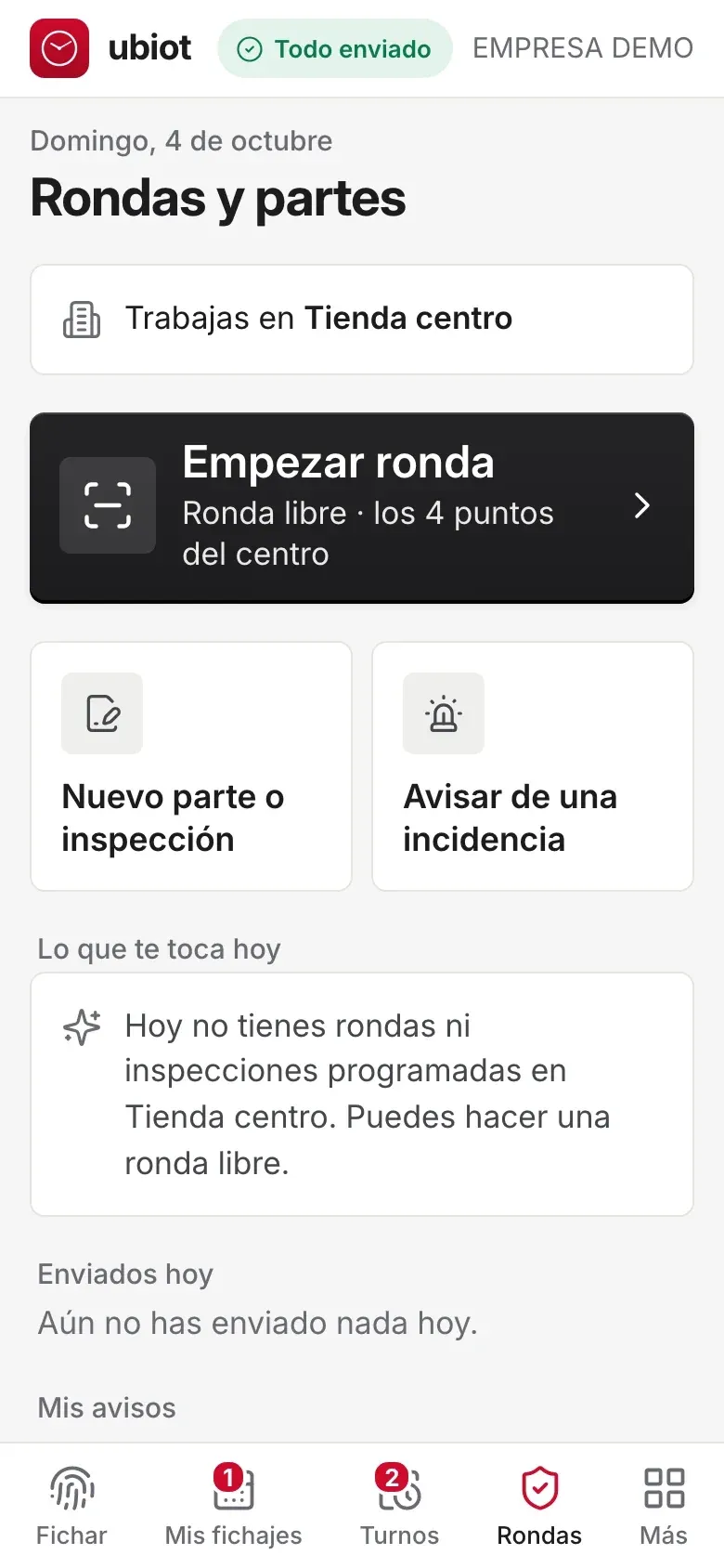 App del vigilante: empezar una ronda por puntos QR, partes de novedades e incidencias